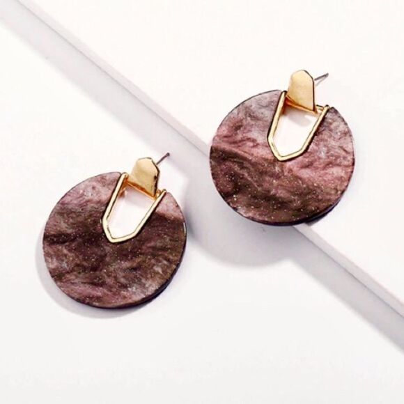 Star Light Purple Gold Open Circle Drop Earrings NWT - Picture 1 of 5